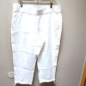 NWOT J JILL Linen Capris w/ Side pockets and draw string at ankle. Sz Large Peti